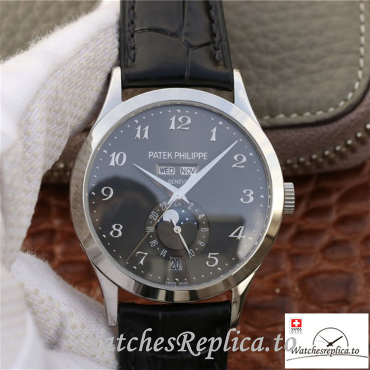 Swiss Patek Philippe Complications Annual Calendar Replica 5396G-014 Black Strap 38MM - WatchesReplica.is