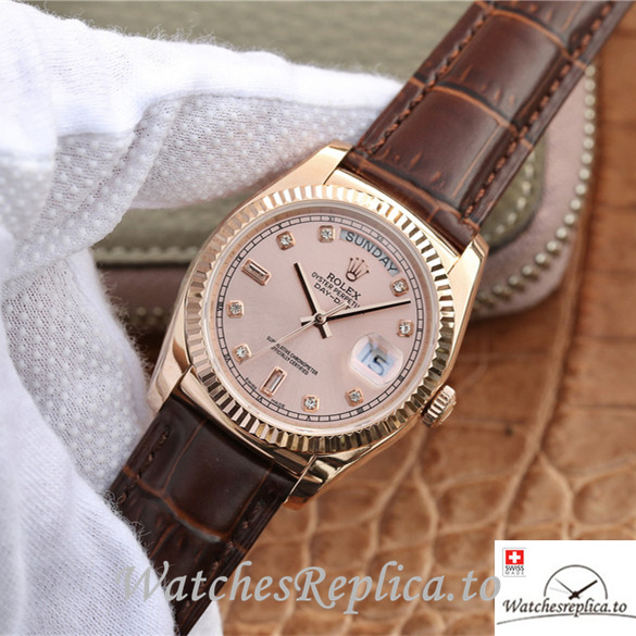 Swiss Rolex Day-Date Replica 118135 Leather strap 36MM - WatchesReplica.is