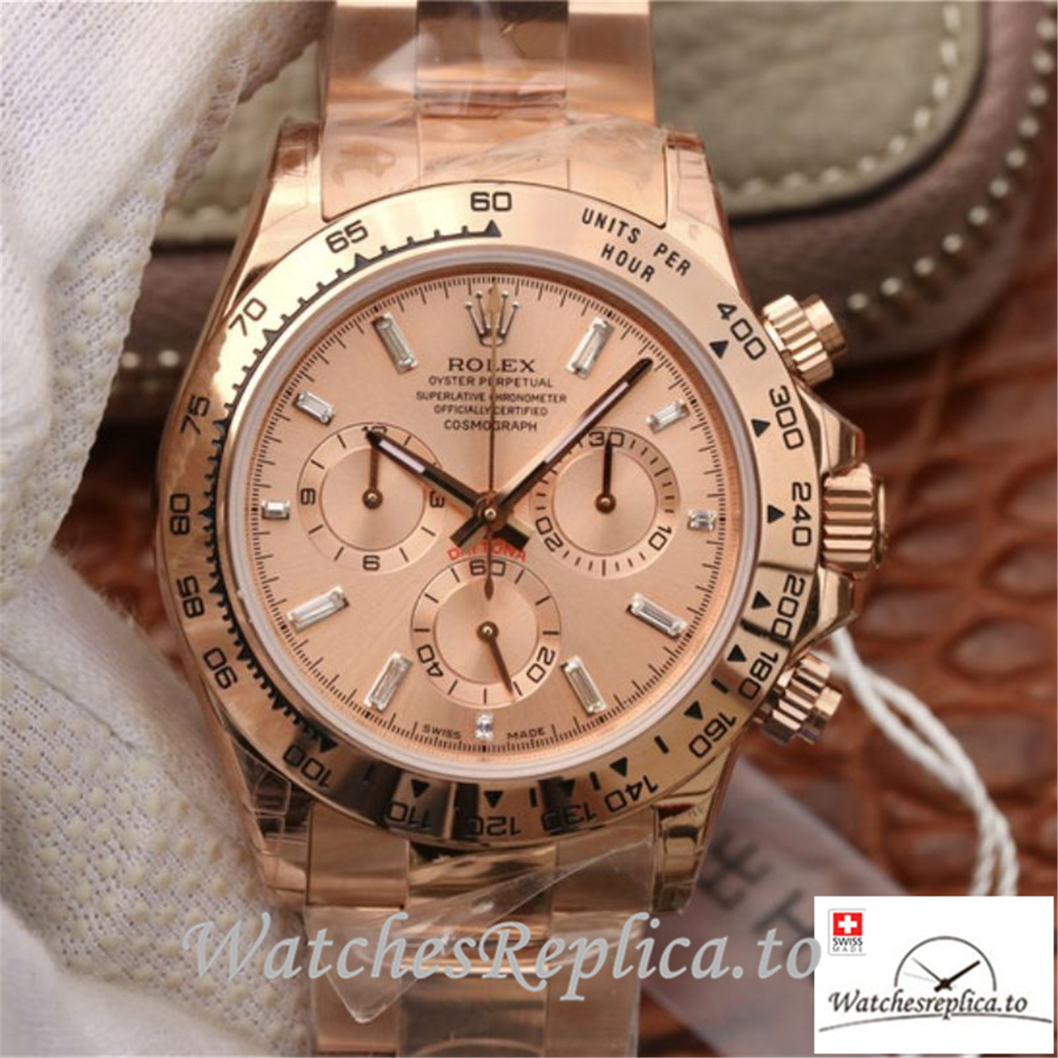 Swiss Rolex Daytona Cosmograph Replica 116508 001 Rose Gold Strap 40MM - WatchesReplica.is