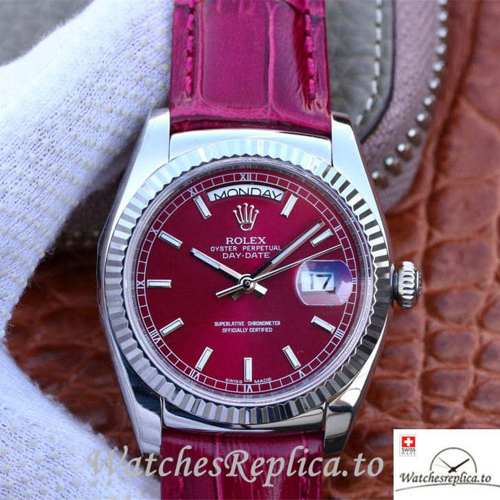 Swiss Rolex Day-Date Replica 118139 Leather strap 36MM - WatchesReplica.is