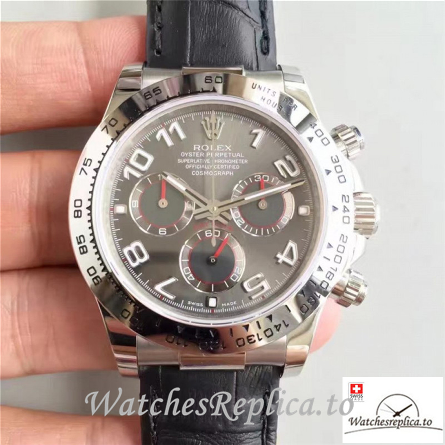 Swiss Rolex Daytona Cosmograph Replica 116509 001 Black Leather Strap 40MM - WatchesReplica.is