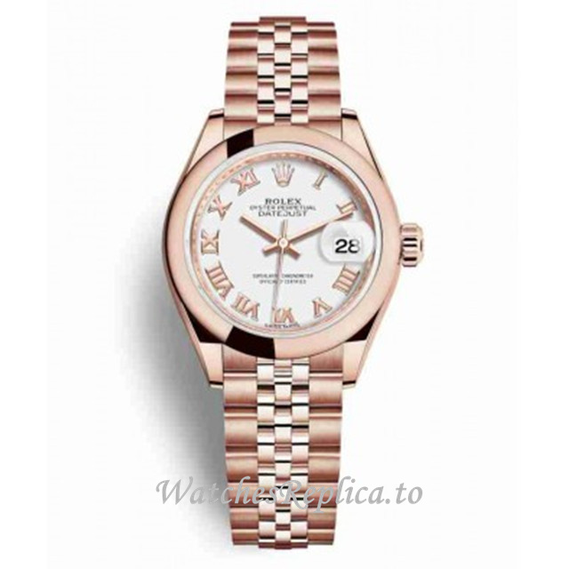 Replica Rolex Datejust m279165-0022 28MM Rose Gold strap Ladies Watch - WatchesReplica.is