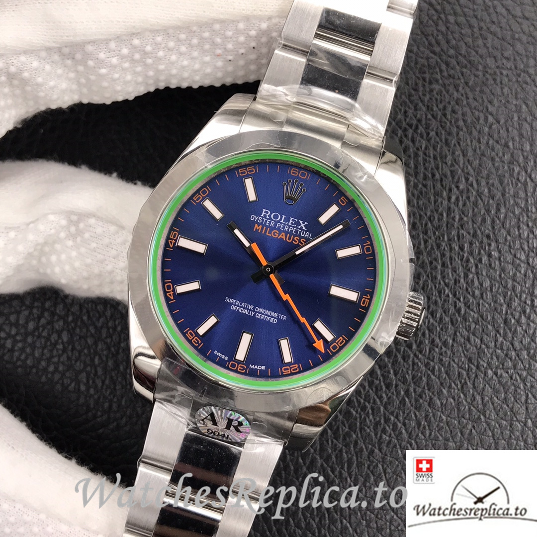 Swiss Rolex Milgauss Replica Stainless steel strap 40MM Blue Dial - WatchesReplica.is