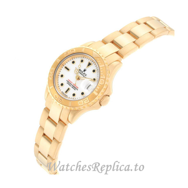 Replica Rolex Yacht-Master 169628 W 29MM Yellow Gold strap Ladies Watch - WatchesReplica.is