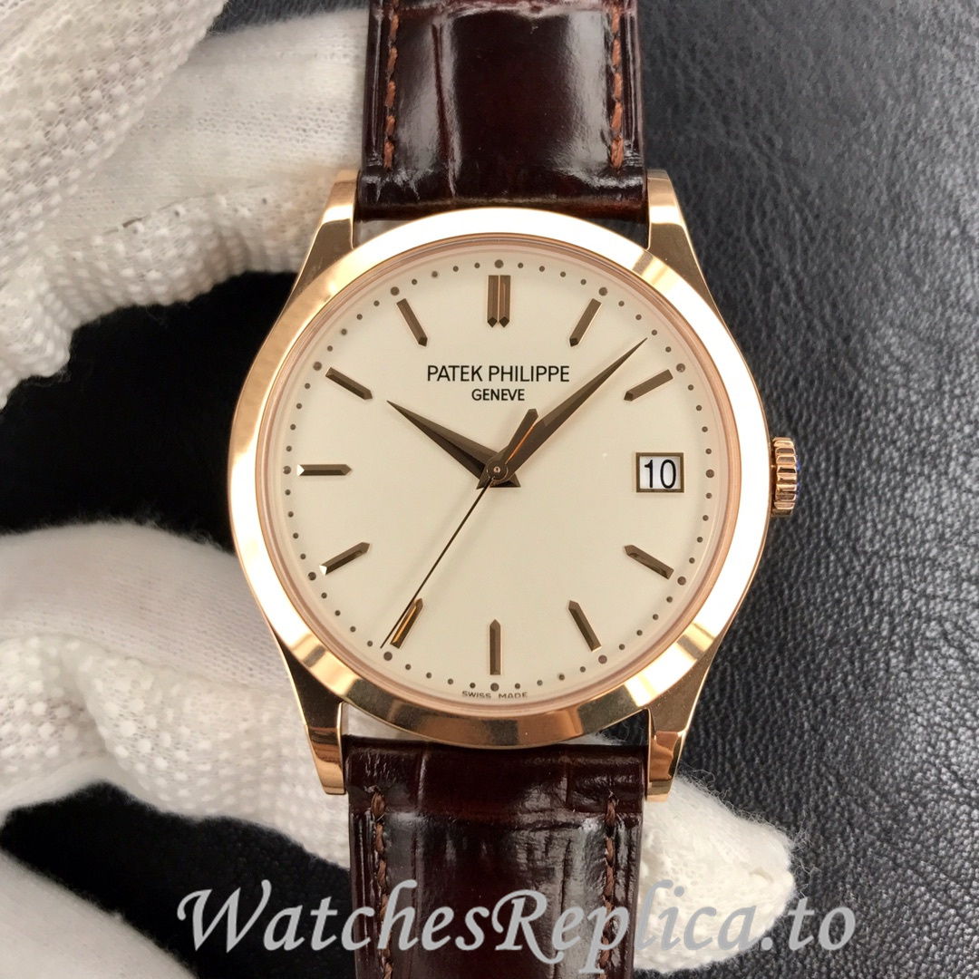 Patek Philippe Replica Calatrava 5296G Leather strap 38MM - WatchesReplica.is