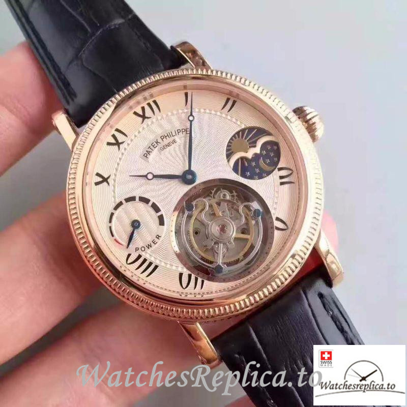 Swiss Patek Philippe Tourbillon Replica Rose Gold Bezel 43MM - WatchesReplica.is