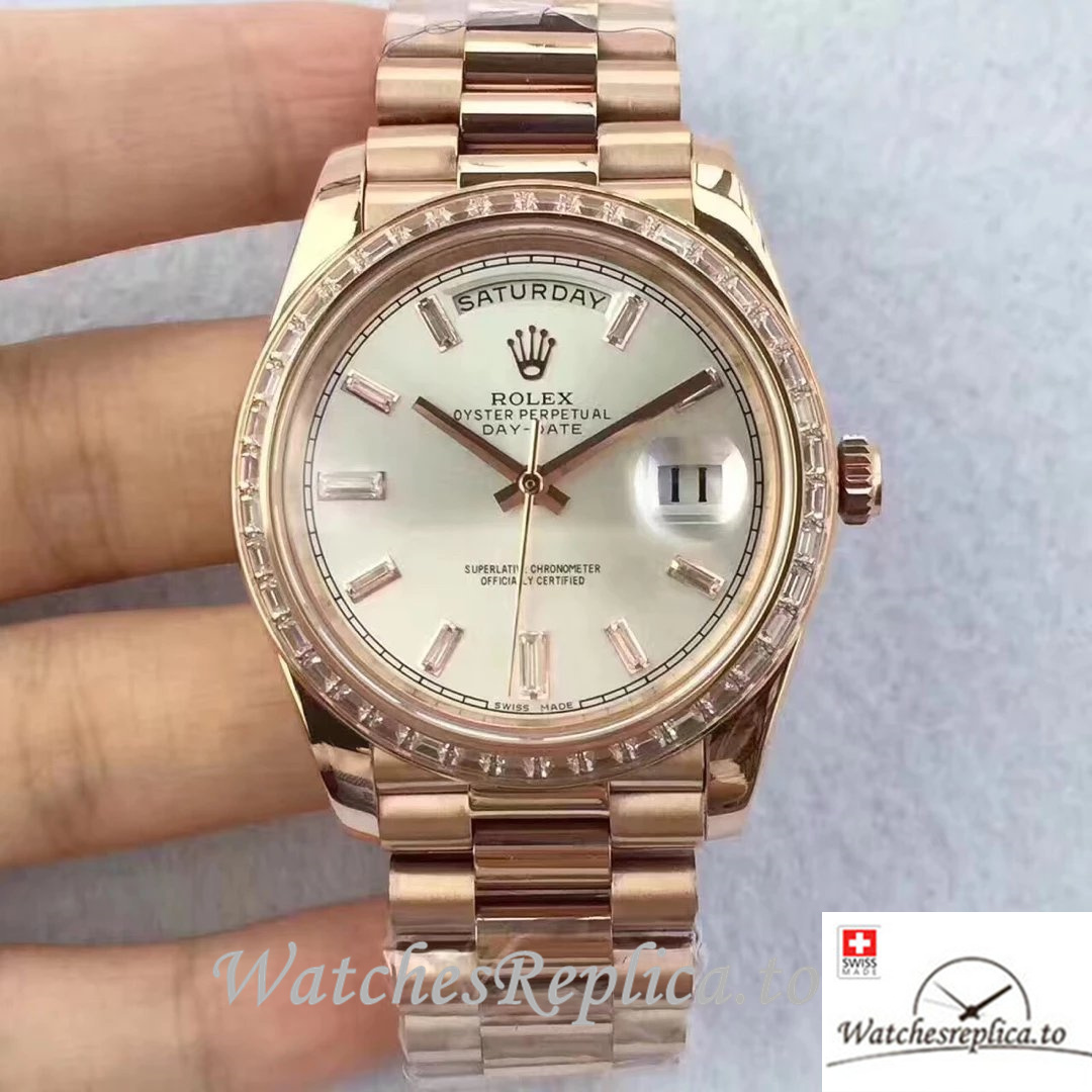 Swiss Rolex Day-Date Replica 228345 Rose Gold strap 40MM - WatchesReplica.is