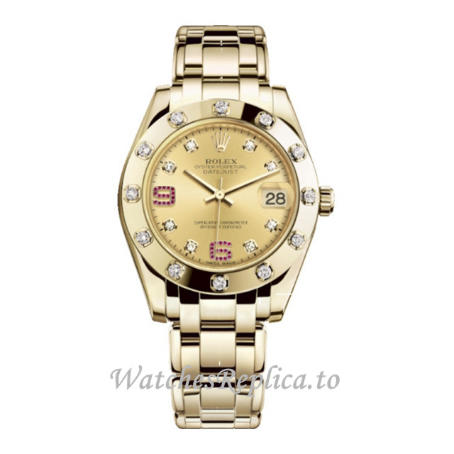 Replica Rolex Pearlmaster m81318-0041 34MM Yellow Gold strap Ladies Watch - WatchesReplica.is