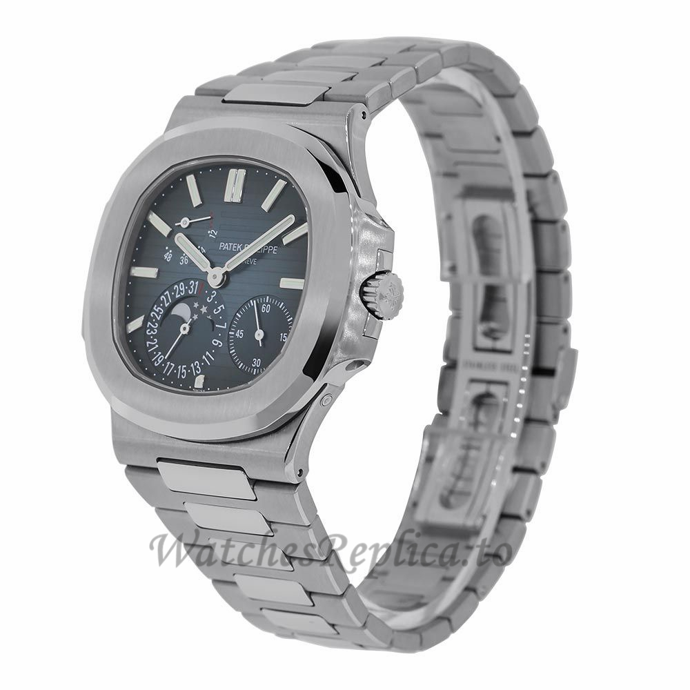 Patek Philippe Replica Nautilus Stainless-Steel Moon Phase Date 40MM Watch 57121A001 - WatchesReplica.is