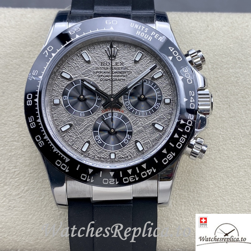 Swiss Rolex Daytona Replica Black Rubber strap 40MM Grey Dial - WatchesReplica.is