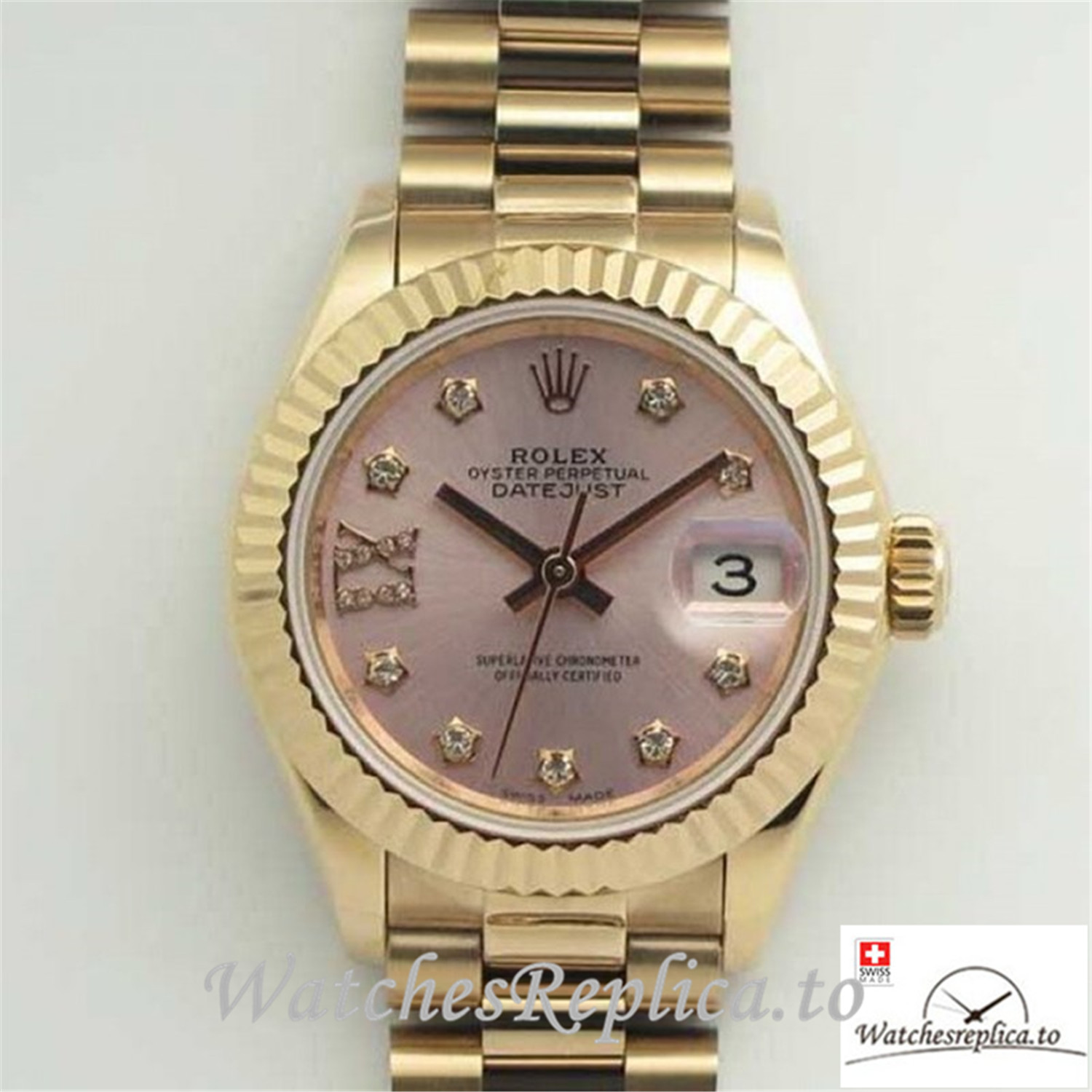 Swiss Rolex Datejust Replica 279165 002 Rose Gold Bezel 28MM - WatchesReplica.is