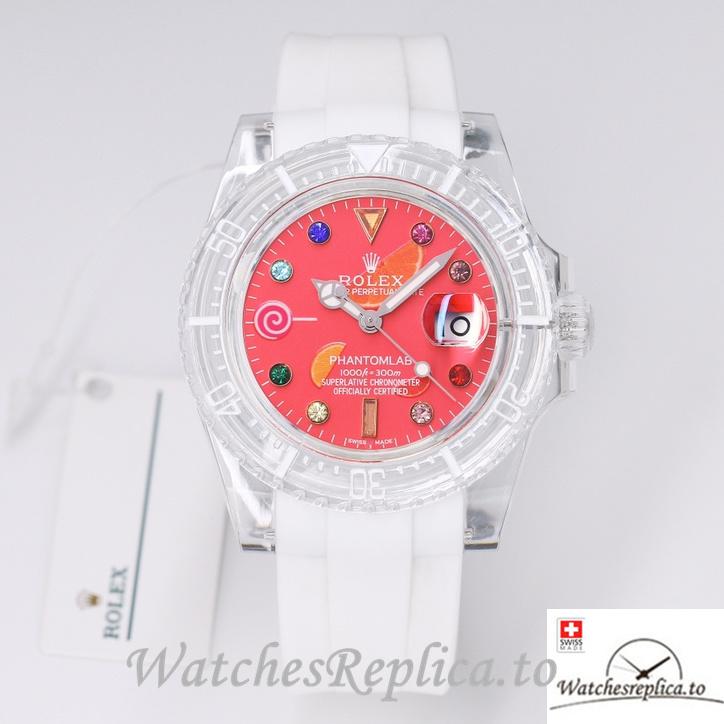 Swiss Rolex Submariner Replica Rubber strap 40MM PHANTOMLAB&ROLEX Red Dial - WatchesReplica.is