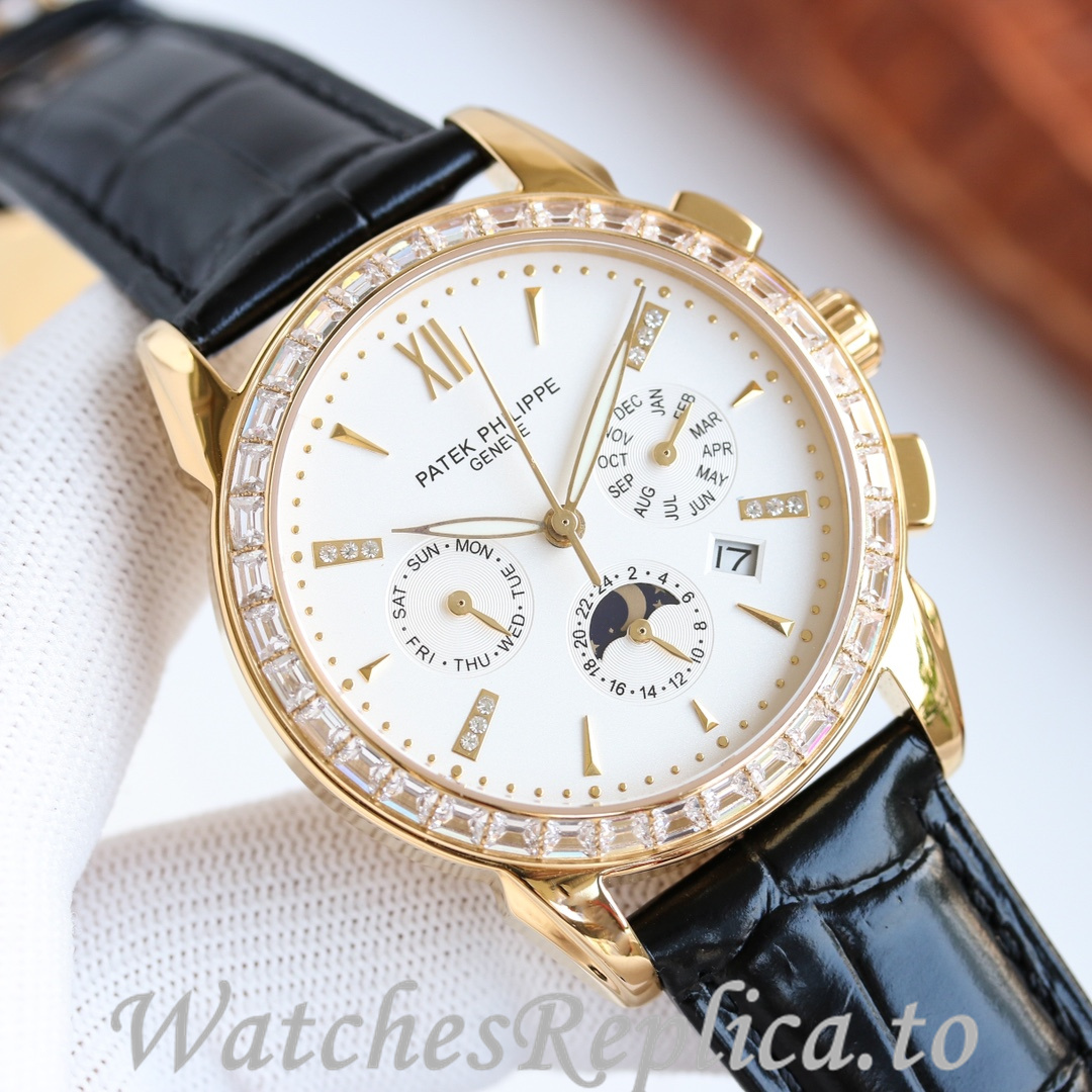 Patek Philippe Replica Annual Calendar Leather strap 41MM - WatchesReplica.is