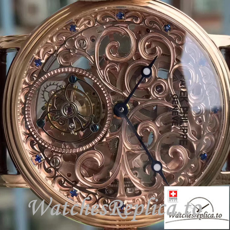 Swiss Patek Philippe Tourbillon Replica Brown Strap 42MM - WatchesReplica.is