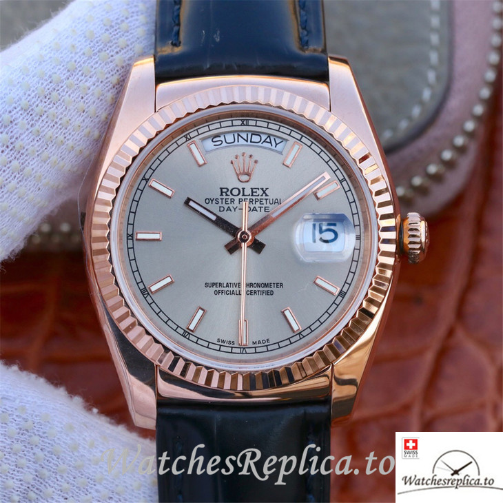 Swiss Rolex Day-Date Replica 118135 Leather strap 36MM - WatchesReplica.is