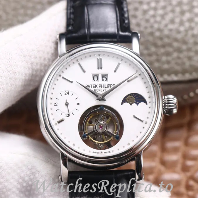 Patek Philippe Replica Complications Leather Rubber strap 42MM - WatchesReplica.is