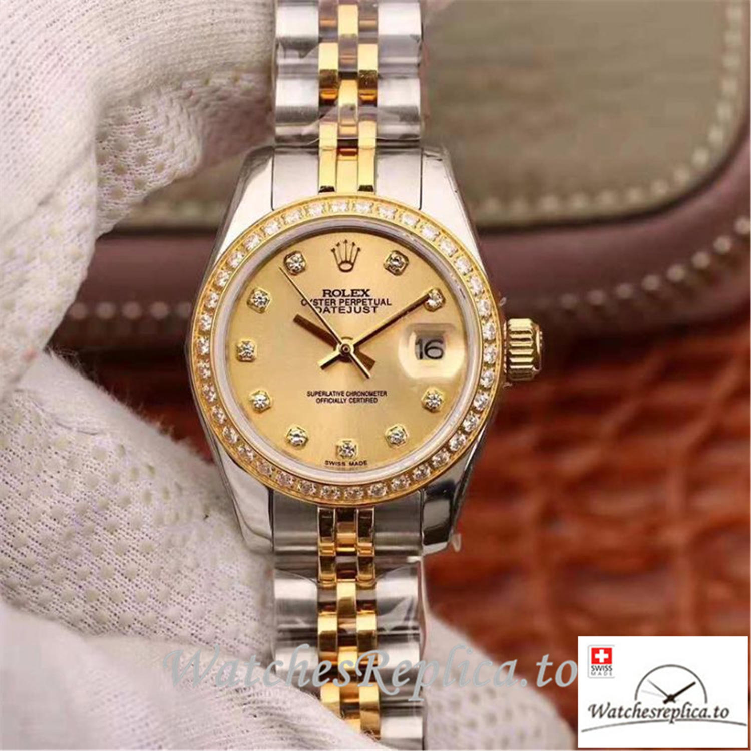 Swiss Rolex Datejust Replica 199865 Yellow Gold Dial 28MM - WatchesReplica.is