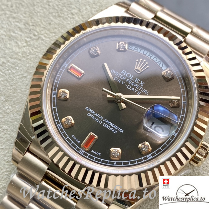 Swiss Rolex Day Date Replica 218235 Rose Gold strap 40MM - WatchesReplica.is