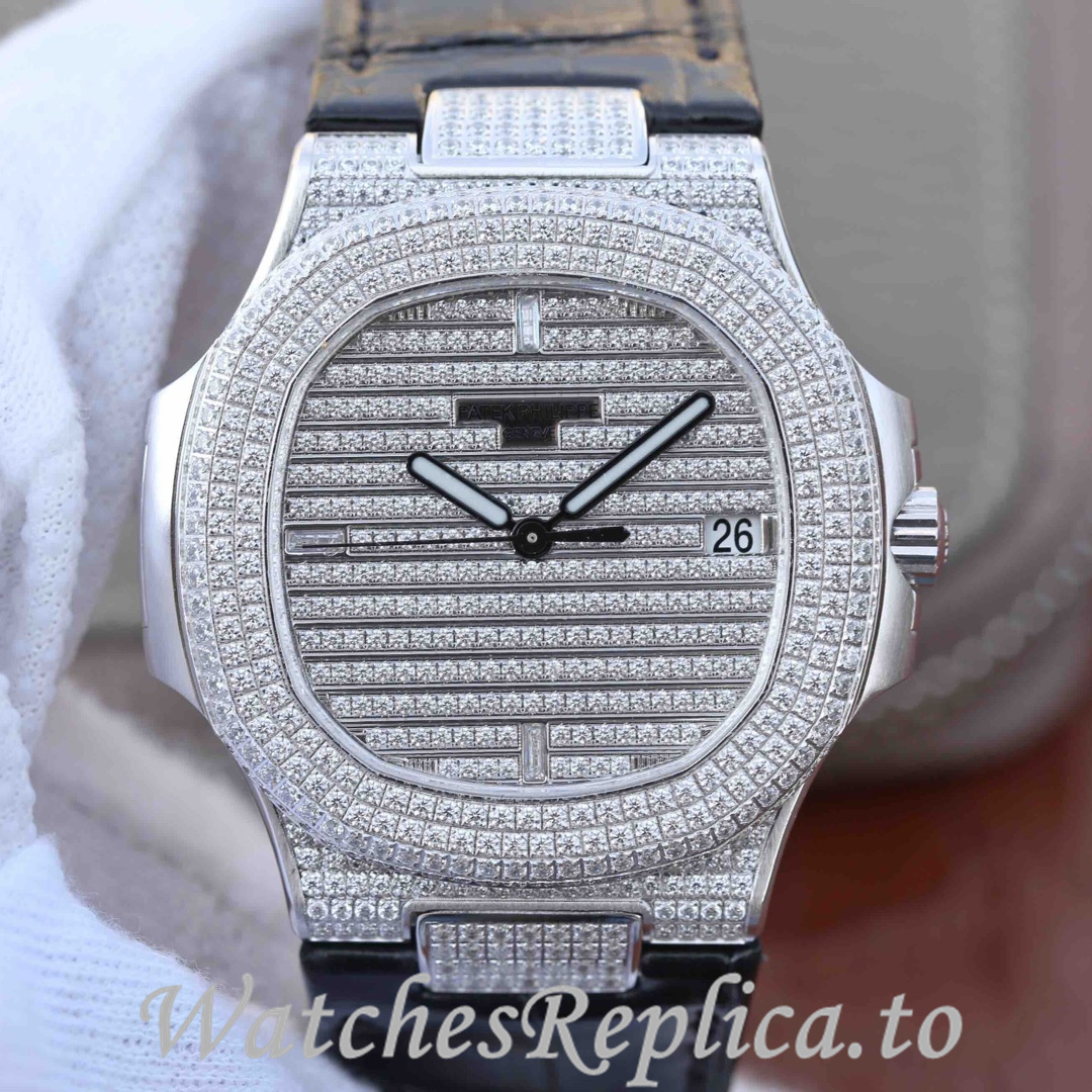 Patek Philippe Replica Nautilus Leather strap 40MM - WatchesReplica.is