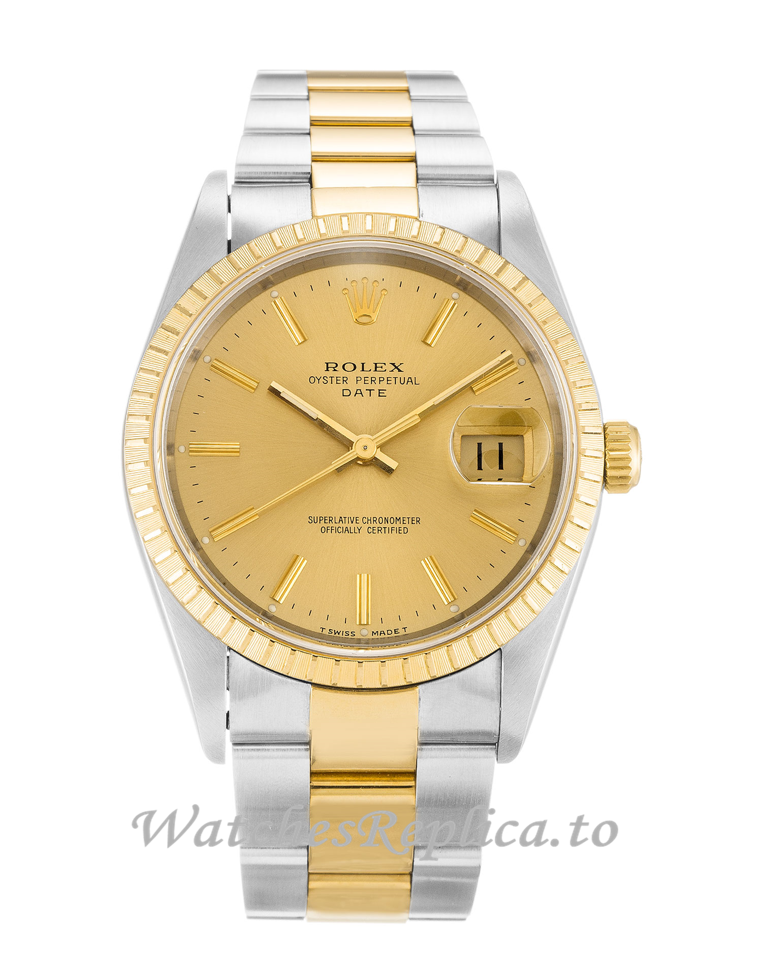 Rolex Oyster Perpetual Date Champagne Dial 15223-34 MM - WatchesReplica.is