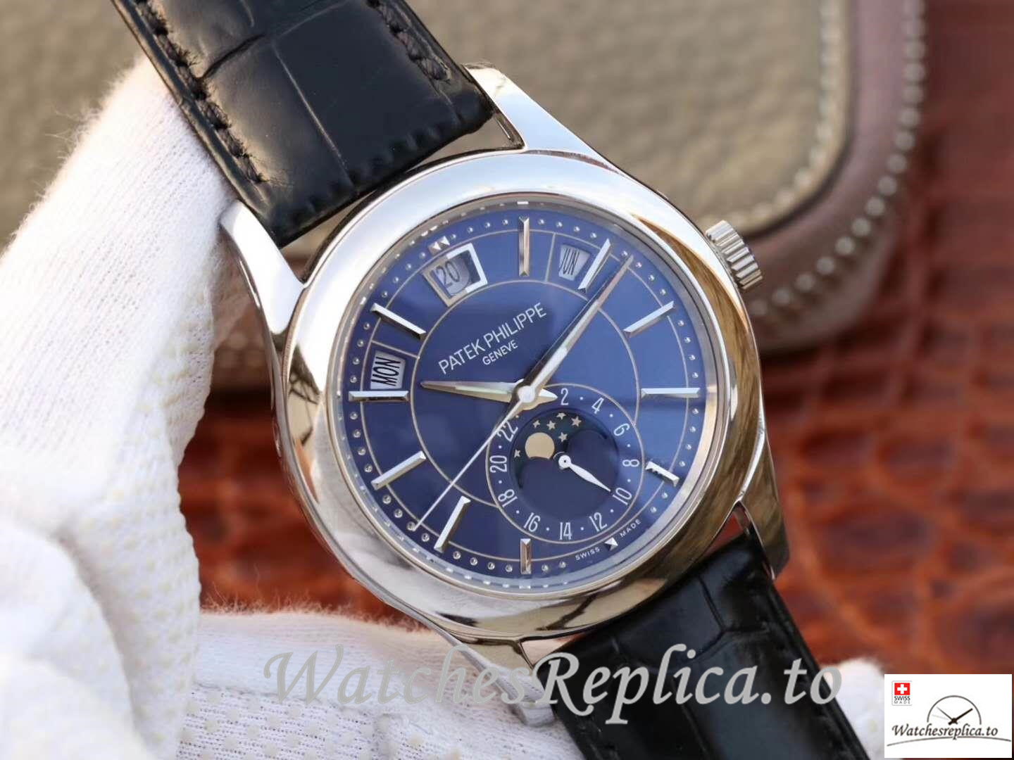 Swiss Patek Philippe Complications Annual Calendar Replica 5205G-013 Black Strap 40MM - WatchesReplica.is