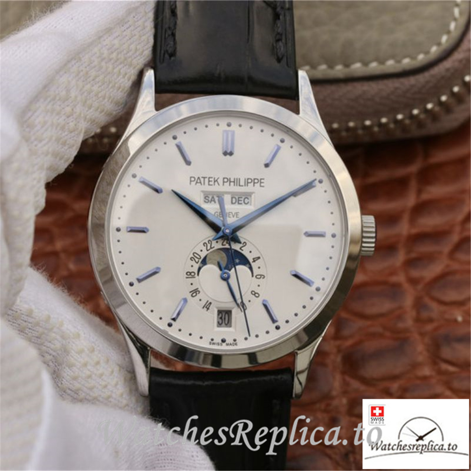 Swiss Patek Philippe Complications Annual Calendar Replica 5396G-011 Black Strap 38MM - WatchesReplica.is