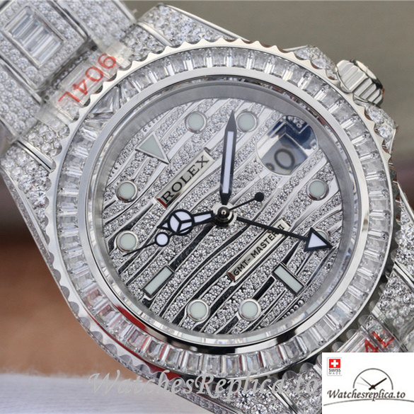 Swiss Rolex GMT-Master Replica 116769TBR-74779B White Gold and Diamonds strap 40MM - WatchesReplica.is