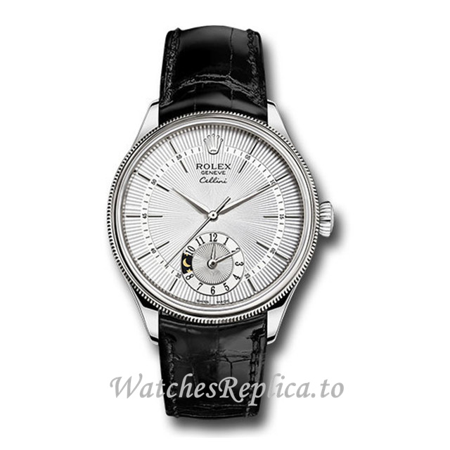 Replica Rolex Cellini 50529sbk 39MM Leather strap Mens Watch - WatchesReplica.is