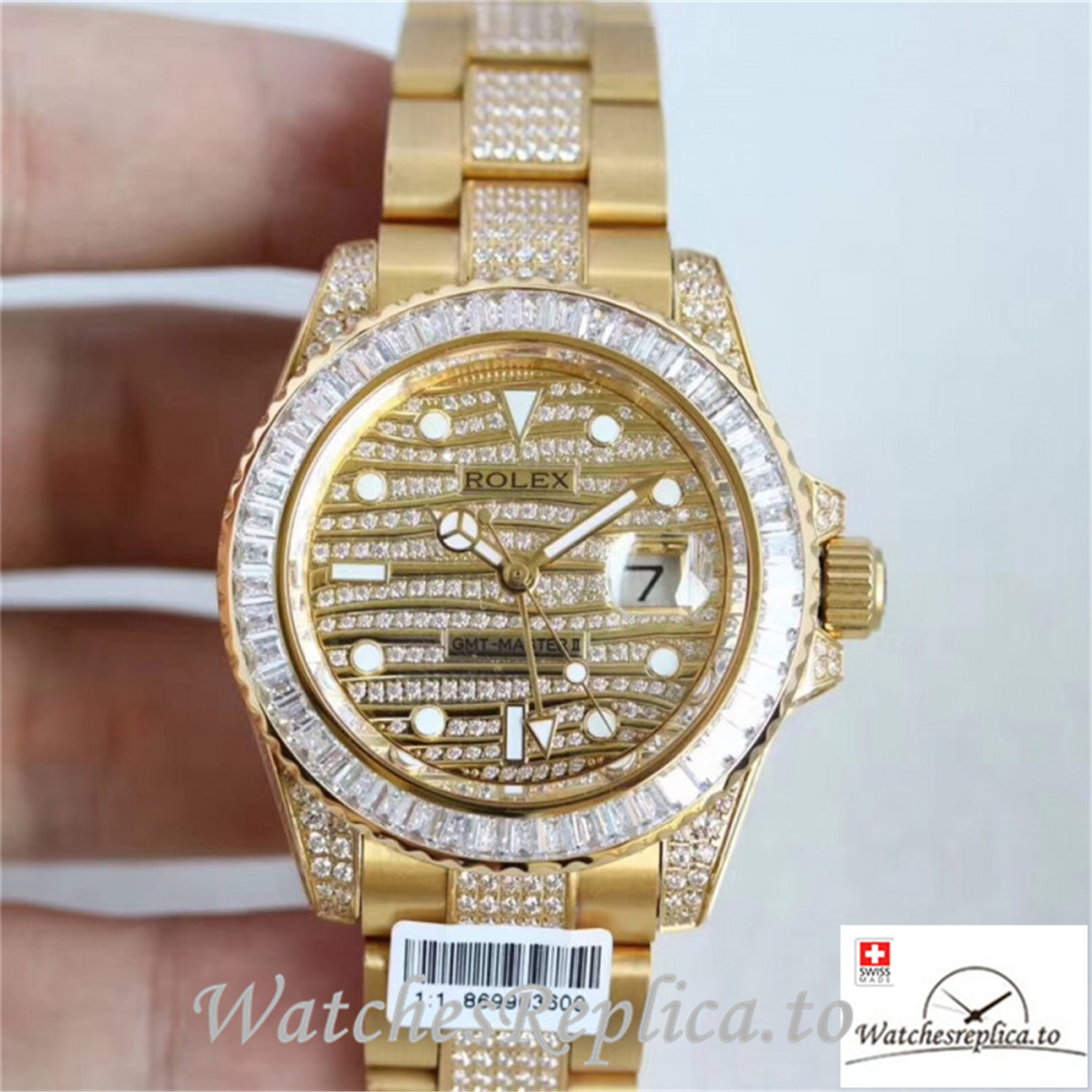 Swiss Rolex GMT-Master II Replica 116769 001 Diamond Bezel 40MM - WatchesReplica.is