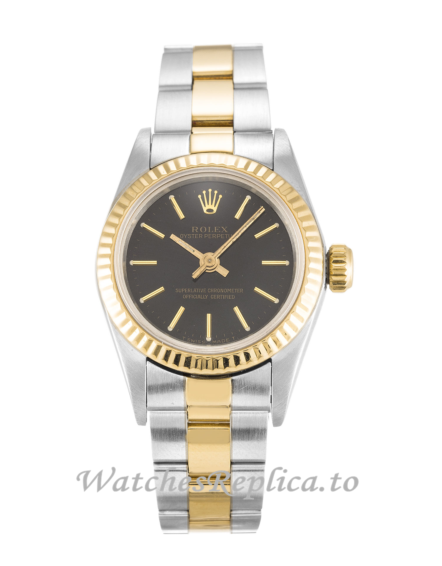 Rolex Lady Oyster Perpetual Black Dial 67193-24 MM - WatchesReplica.is