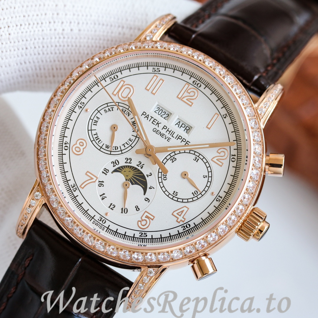 Patek Philippe Replica Complications Leather strap 41MM - WatchesReplica.is