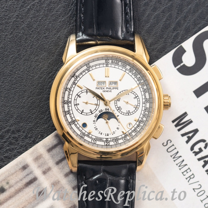 Patek Philippe Replica Complications Leather strap 41MM - WatchesReplica.is