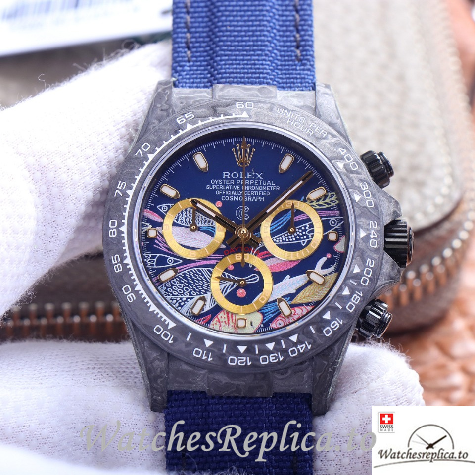 Swiss Rolex Daytona Replica Blue Canvas strap 40MM Blue Dial - WatchesReplica.is