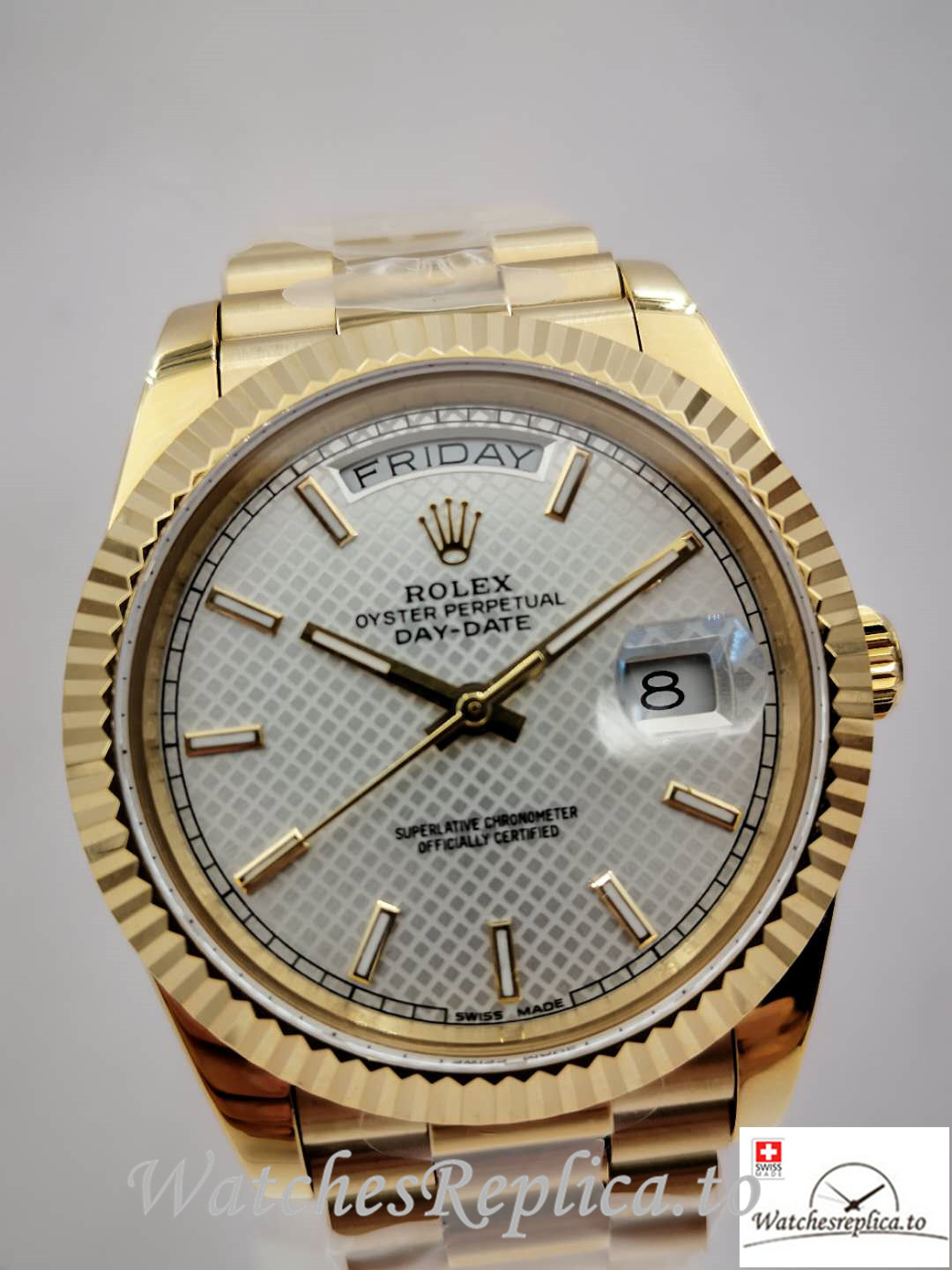 Swiss Rolex Day Date Replica 228238 Yellow Gold Bezel 40MM - WatchesReplica.is