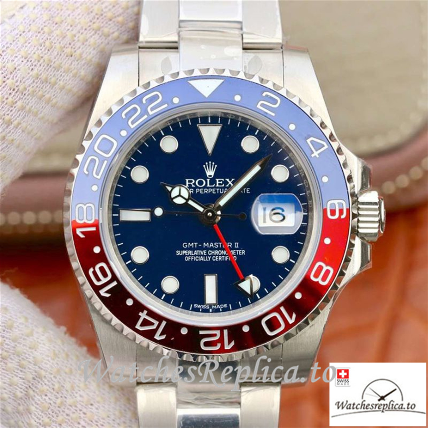 Swiss Rolex GMT-Master II Replica 126710BLRO 001 Silver Strap 40MM - WatchesReplica.is
