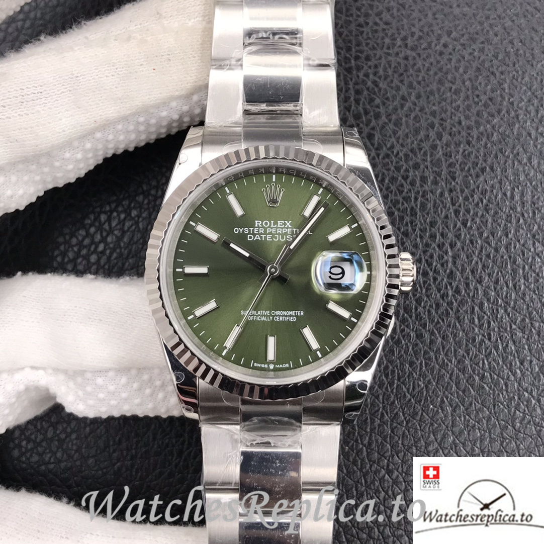Swiss Rolex Datejust Replica Stainless steel strap 36MM Green Dial Sticks Marks - WatchesReplica.is