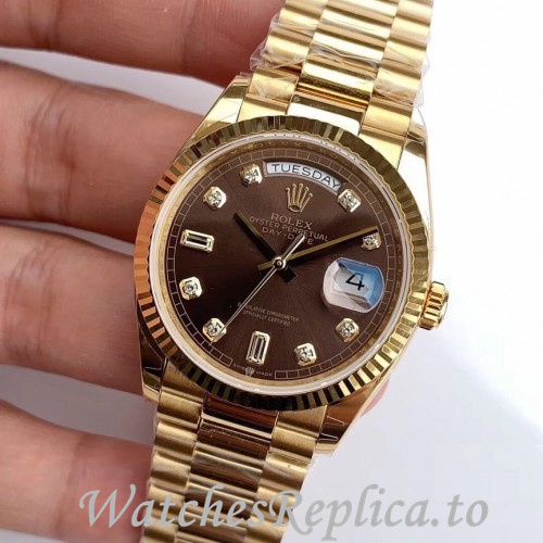 Swiss Rolex Day Date Replica 128238 Yellow Gold strap 36MM - WatchesReplica.is