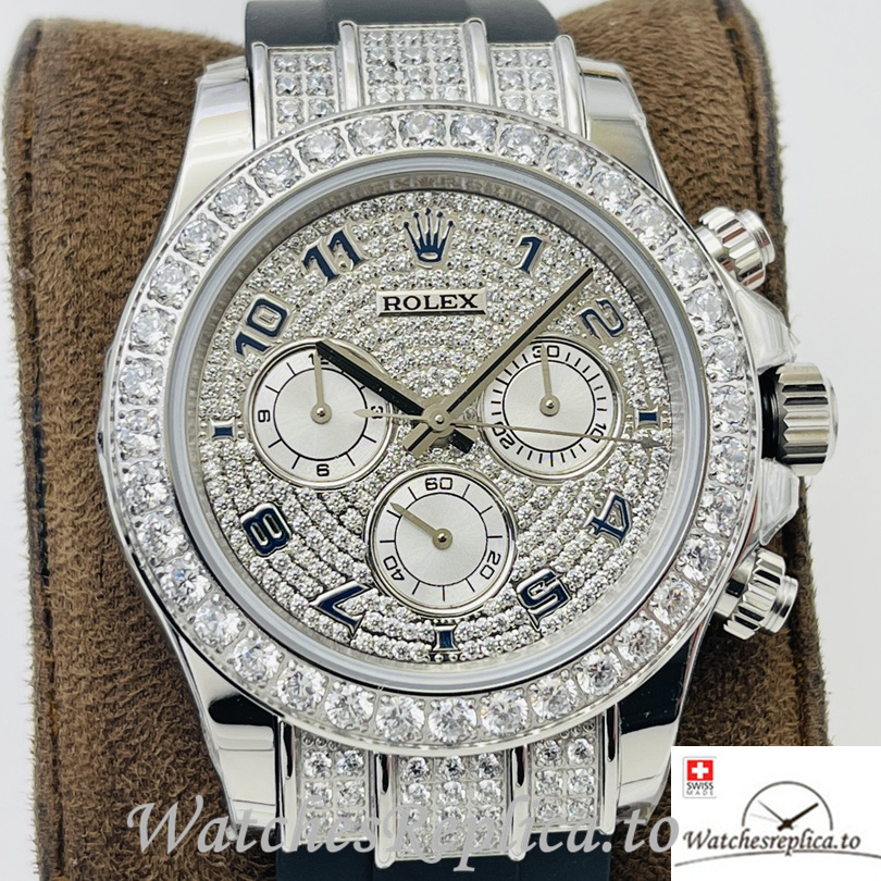 Swiss Rolex Daytona Replica 116599 Rubber strap 40MM Diamonds Dial Blue Numbers - WatchesReplica.is