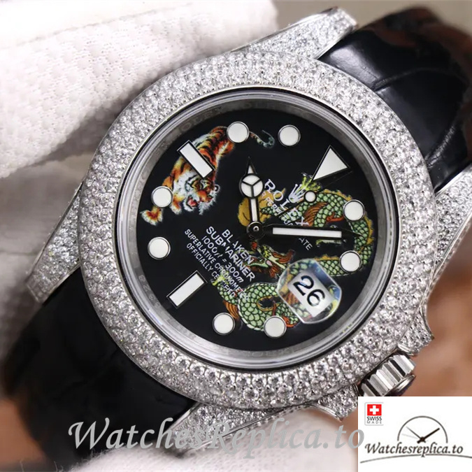 Swiss Rolex Submariner Replica Leather strap 40MM - WatchesReplica.is