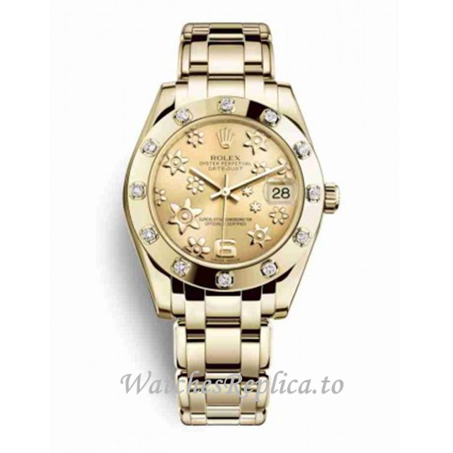 Replica Rolex Pearlmaster m81318-0037 34MM Yellow Gold strap Ladies Watch - WatchesReplica.is