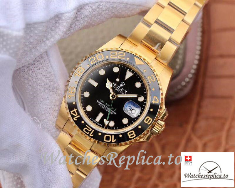 Swiss Rolex GMT Master II Replica 116718 Gold Strap 40MM - WatchesReplica.is
