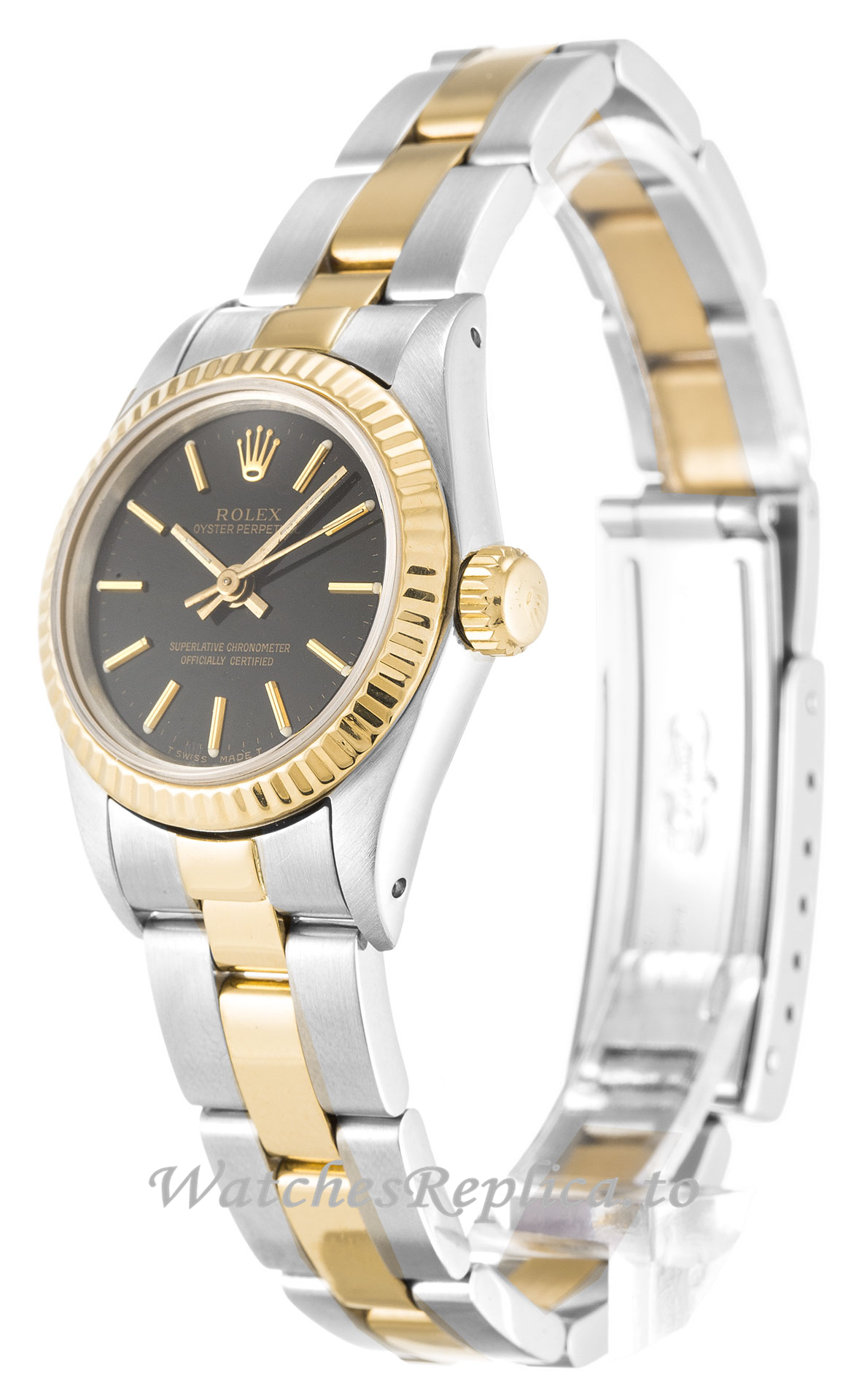 Rolex Lady Oyster Perpetual Black Dial 67193-24 MM - WatchesReplica.is