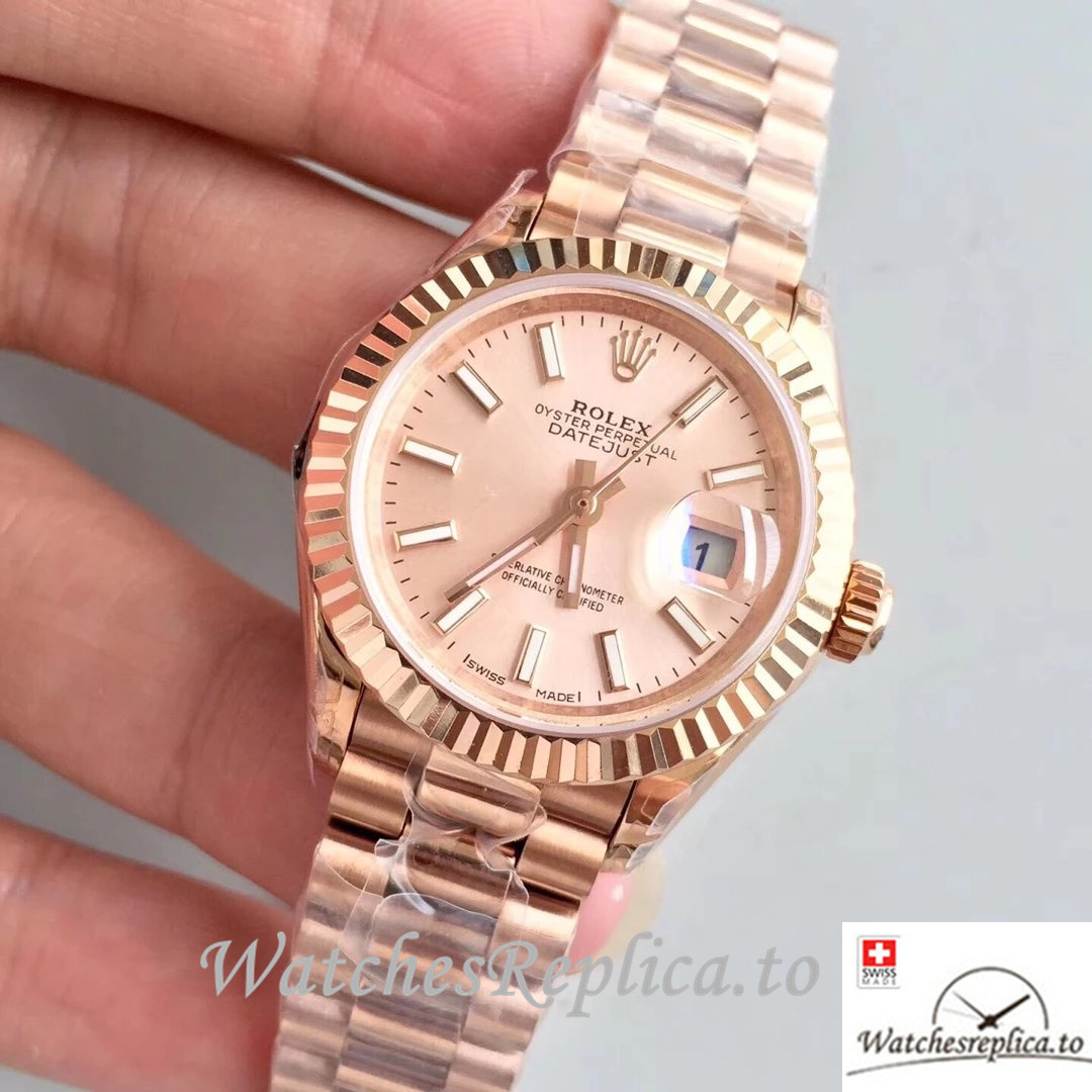 Swiss Rolex Datejust Replica 279175 Rose Gold strap 28MM - WatchesReplica.is