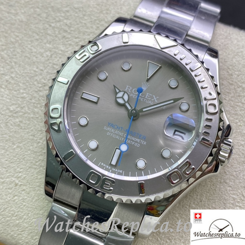 Swiss Rolex Yacht Master Replica Stainless steel strap 34MM Ladies Grey Dial - WatchesReplica.is