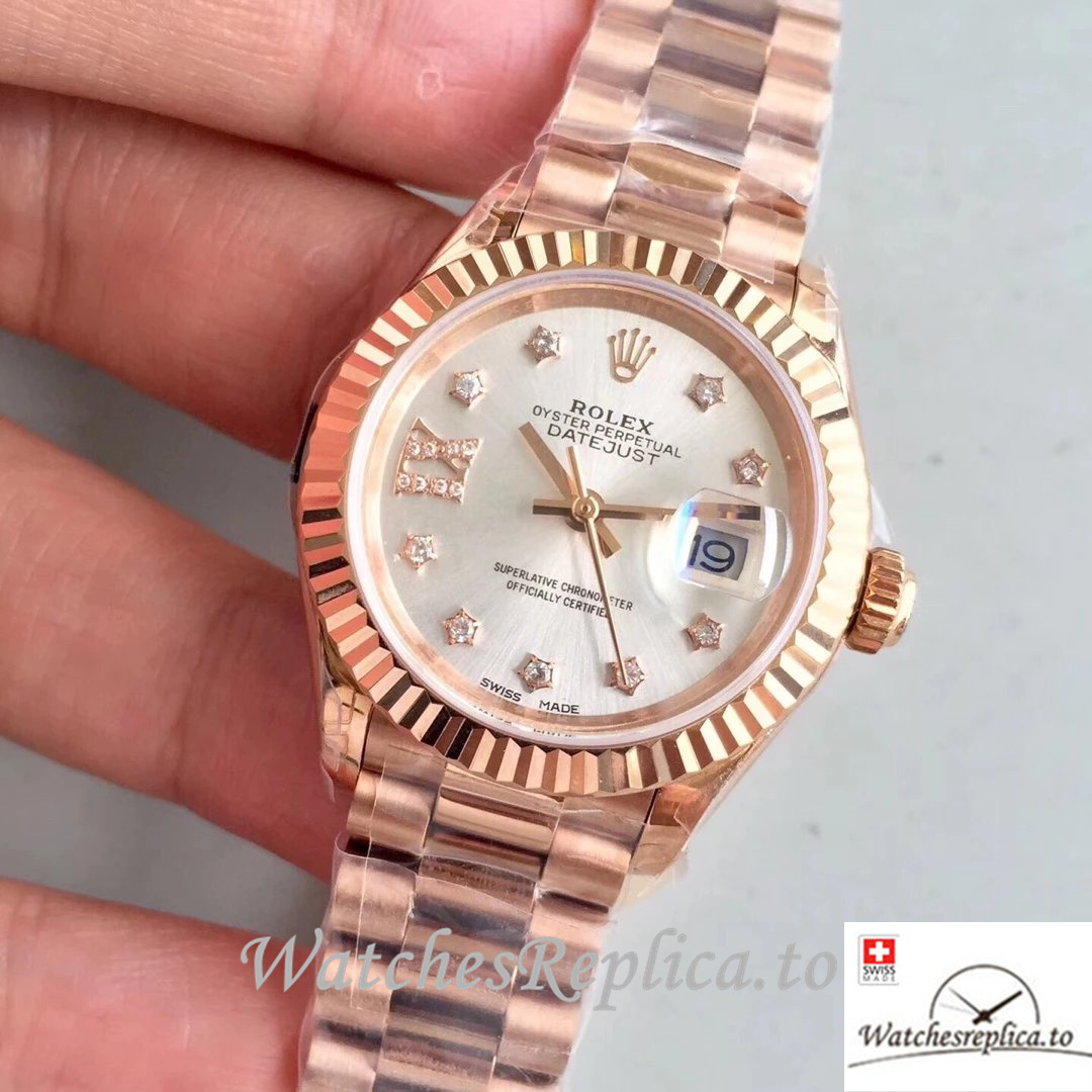 Swiss Rolex Datejust Replica 279175 Rose Gold strap 28MM - WatchesReplica.is