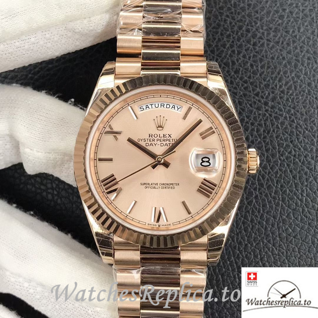 Swiss Rolex Day Date Replica 218399 Rose Gold strap 40MM - WatchesReplica.is