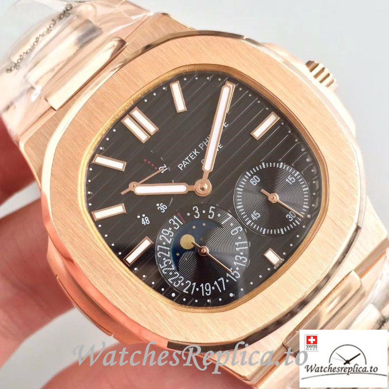 Swiss Patek Philippe Nautilus Moonphase Replica 5712R-001 Rose Gold Strap 40MM - WatchesReplica.is