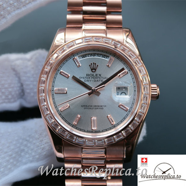 Swiss Rolex Day-Date Replica 218399 Rose Gold strap 41MM - WatchesReplica.is