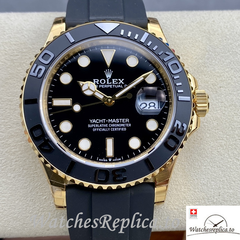 Swiss Rolex Yacht Master Replica Rubber strap 42MM Yellow Gold Case - WatchesReplica.is
