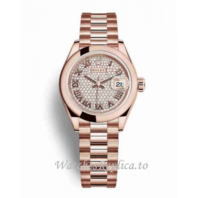 Replica Rolex Datejust m279165-0023 28MM Rose Gold strap Ladies Watch - WatchesReplica.is